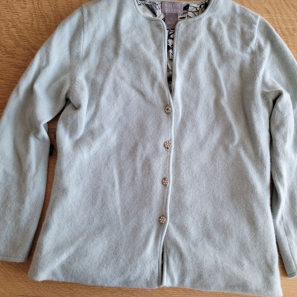 Sigrid Olsen Light Blue Cashmere And Silk Cardigan XS - Picture 1 of 15